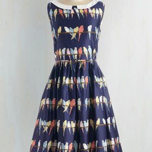 Parakeet tie-waist A-line dress by Poppy